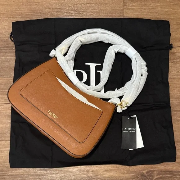 NWT Lauren Ralph Lauren Crosshatch Leather Medium Danni Bag. - Picture 7 of 11